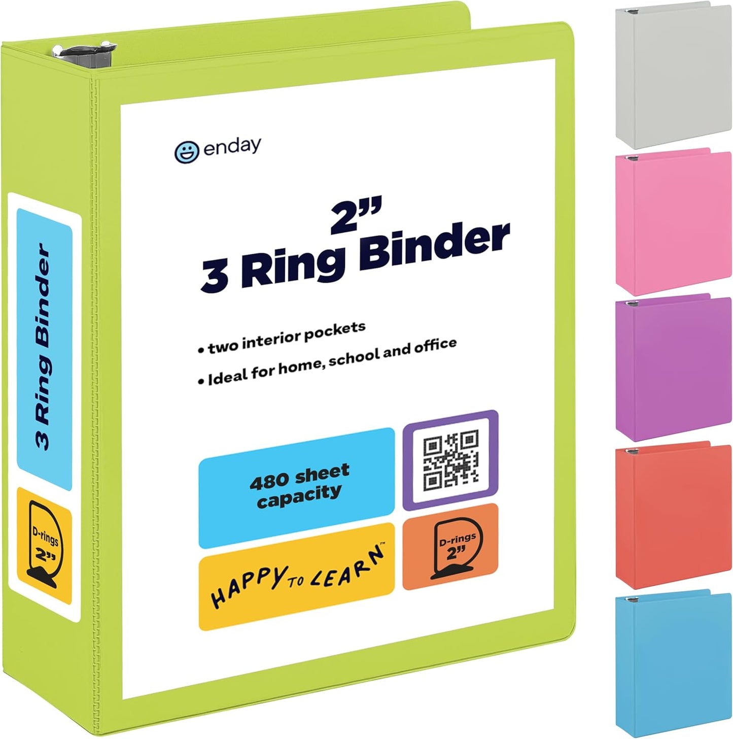 3 Inch Binder 3 Ring Binders Green, Slant D-Ring 3” Clear View Cover with 2 Inside Pockets, Heavy Duty Colored School Supplies Office and Home Binders – By Enday