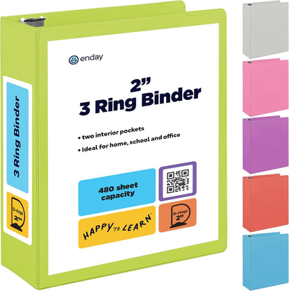 3 Inch Binder 3 Ring Binders Green, Slant D-Ring 3” Clear View Cover with 2 Inside Pockets, Heavy Duty Colored School Supplies Office and Home Binders – By Enday