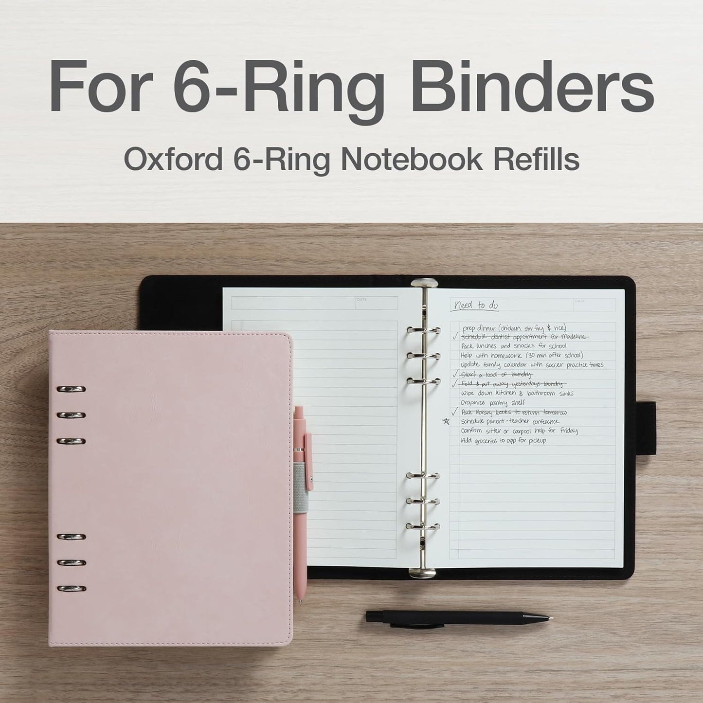 Oxford 6-Ring Professional Notebook, 7 x 9 Inch, Refillable Notebook, Writing Journal, Ivory Paper, 100 Sheets, Blush Pink Faux Leather Cover (90005)