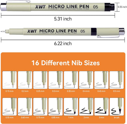 12+1 Fineliner Drawing Art Pens, Black Waterproof Pigment Ink Set for Artists, Sketching, Manga, Watercolor, Calligraphy, and Detail Outlining Archival Quality Inking Markers