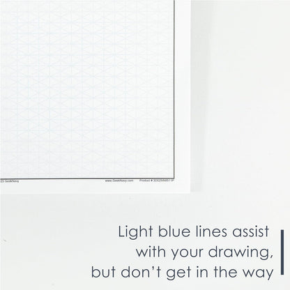 GeekNavy 8.5" x 11" Isometric Graph Paper 50 Sheets Portrait - 0.25" Grid, Non-photo Blue, High Brightness, Drafting, Engineering, Art, 3D Design (1-Pack)
