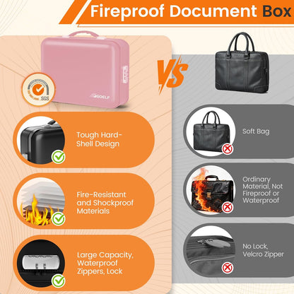 Fireproof Document Box with Lock, 5200°F Fireproof Water Resistant Hard Case File Organizer Safe Box for Important Documents, Certificates, Laptop, Passports (Black)