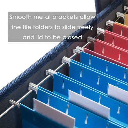 PRANDOM File Organizer Box - Collapsible Decorative Linen Filing Storage with Lids for Letter Size - Grey (14x9.3x10.8 inch)