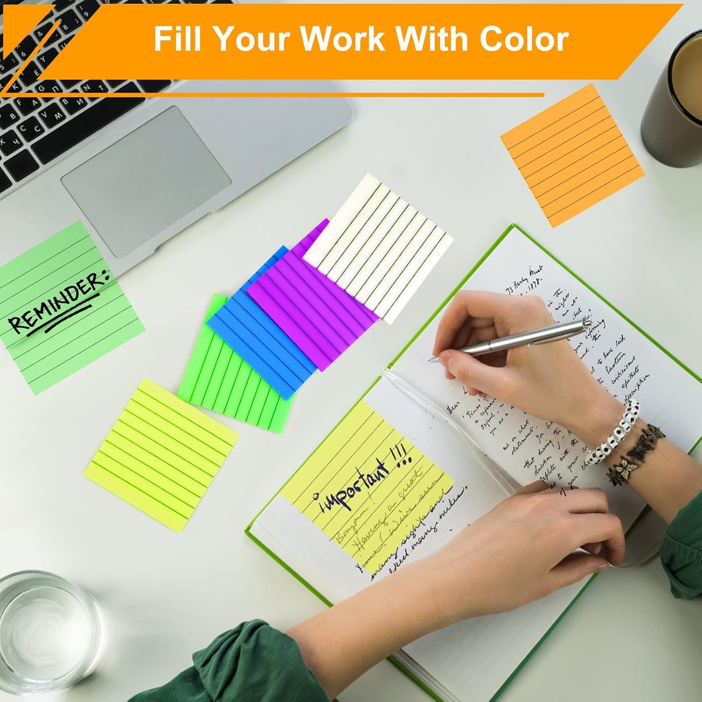 3x3 Inch Transparent Sticky Notes 300 Sheets, Clear Translucent Lined Self-Adhesive Memo Repositionable Reminder Pad for Office, College Students, Planners, Journals, School Supplies (Purple)