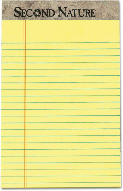 TOPS Second Nature 100% Recycled Legal Pad, 5 x 8 Inches, Perforated, Canary, Narrow Rule, 50 Sheets per Pad, 12 Pads per Pack (74840)