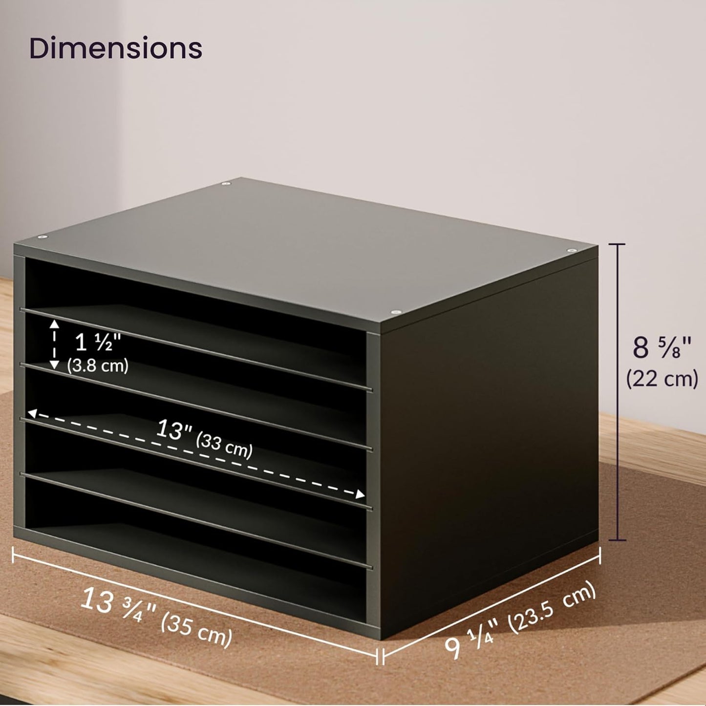 Ballucci 4-Tier Paper Organizer for Desk, Stackable Tray, Desk Storage Organizer Shelves, Stacking Letter Paper Tray Sorter for Classroom Office, Black