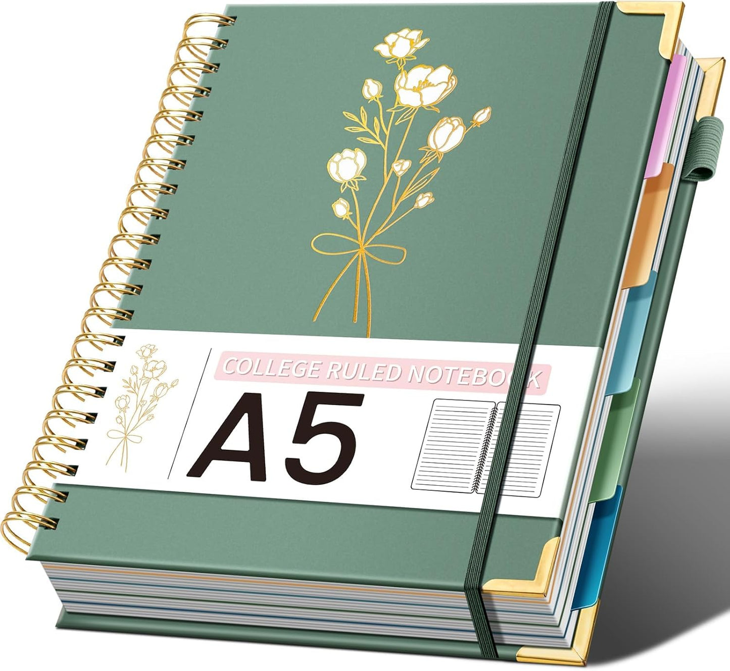 Hardcover Spiral Notebooks 8.5" X 11" Note Taking 5 Subject Notebook College Ruled with Dividers 240 Pages 100GSM Aesthetic Spiral Notebook for Work School Cute Journals for Women Writing