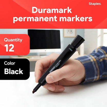 STAPLES Permanent Markers, Ultra Fine Tip, Black, 12 Pack – Duramark Precision Markers for Writing, Drawing & Labeling