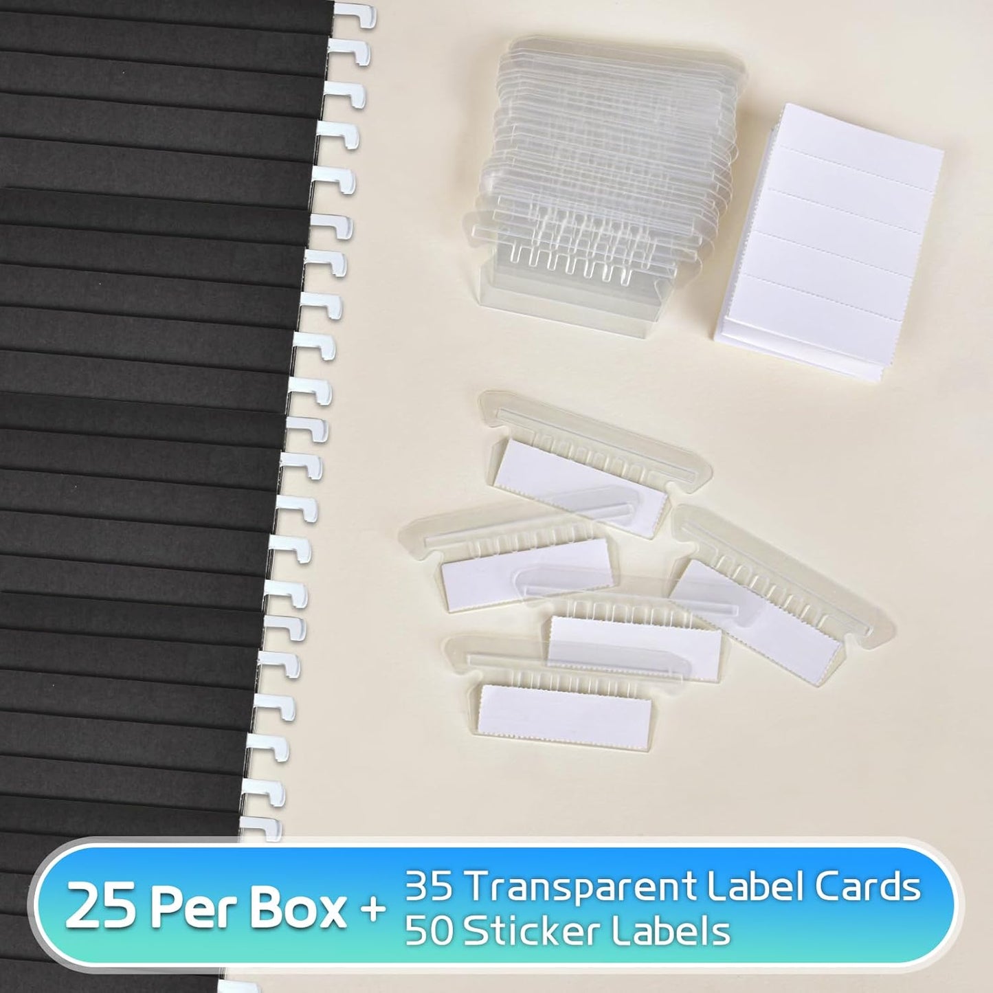 25-Pack Green Hanging File Folders, Letter Size (8.5" x 11") with 1/5-Cut Tabs,Includes 35 Transparent Label Cards & 50 Sticker Labels for Home & Office Organization