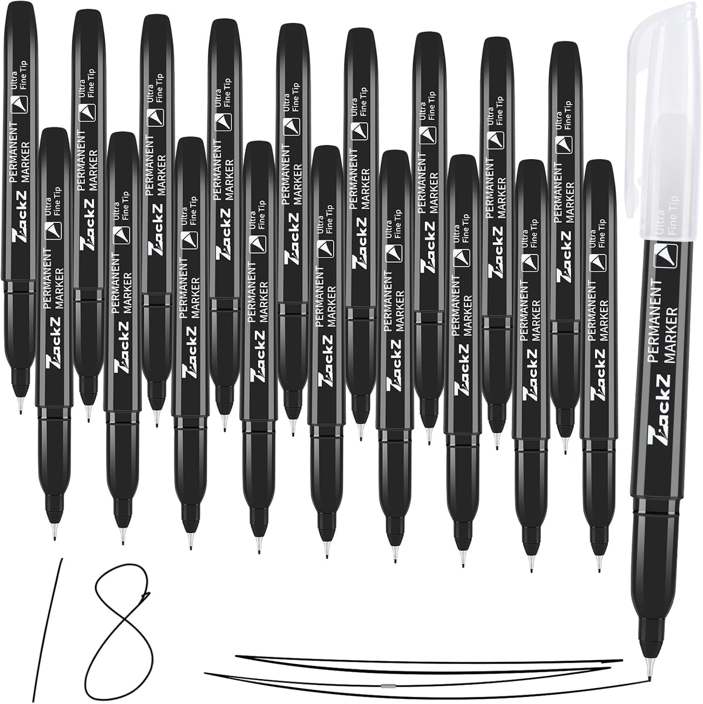 Ultra Fine Point Permanent Black Marker, 18 pack Permanent Markers, Permanent Markers Ultra Fine Tip 0.4 mm Tip, Waterproof & Fade-Proof Ink, Quick Drying, Writing on Paper, Plastic, Metal, Glas
