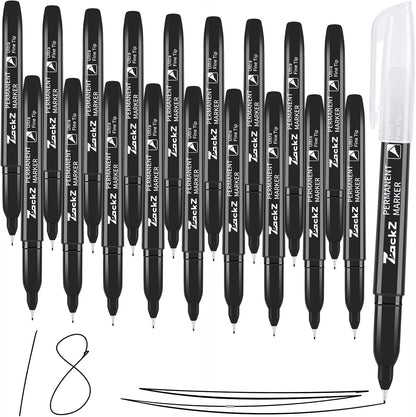 Ultra Fine Point Permanent Black Marker, 18 pack Permanent Markers, Permanent Markers Ultra Fine Tip 0.4 mm Tip, Waterproof & Fade-Proof Ink, Quick Drying, Writing on Paper, Plastic, Metal, Glas