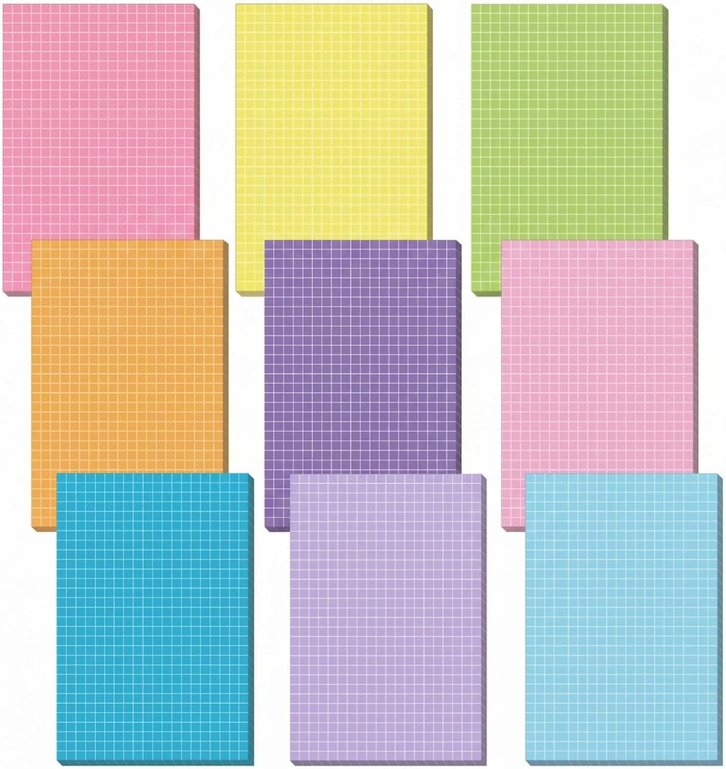 Jecery 9 Pack 4 x 6 Inch Grid Sticky Notes Self Adhesive Memo Pad Cute Graph Paper Self Stick Note Pads with Grid Lines for Gifts Office Supplies, 270 Sheets(Soft Colors)
