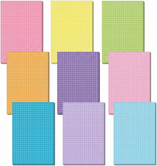 Jecery 9 Pack 4 x 6 Inch Grid Sticky Notes Self Adhesive Memo Pad Cute Graph Paper Self Stick Note Pads with Grid Lines for Gifts Office Supplies, 270 Sheets(Soft Colors)