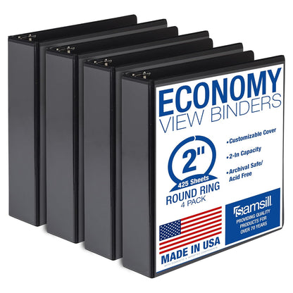 Samsill 3 Inch 3 Ring Binders, Economy Round Ring, Clear View Cover, 550 Sheet Capacity - for School, Home, Office - Black, 4 Pack