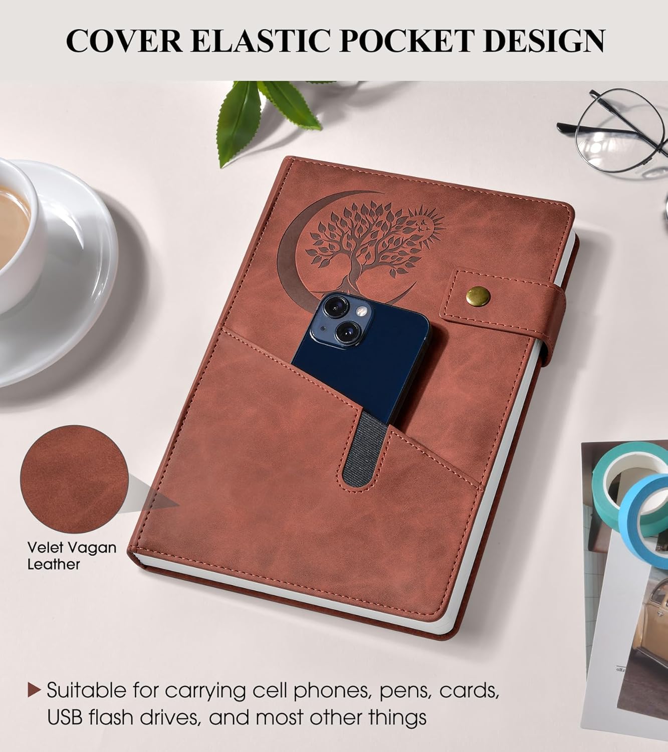 PAIBAS A5 Leather Journal Notebook, 365 Pages Thick Hardcover Lined Journal for Men & Women, Medium 5.9" x 8.4" College Ruled Notebooks for Work, School, Travel, Business,Note Taking,Writing Diary