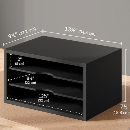 Ballucci File Organizer, 4-Tier Office Desk Organizer, Open Top Wood Paper Organizer for Classroom, Desktop Mail Sorter Paper Tray, Black