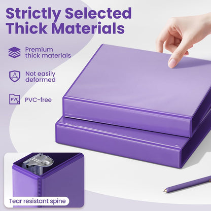 SUNEE 3 Ring Binder 2 Inch, Clear View Binder Three Ring PVC-Free (Fit 8.5x11 Inches) for School or Office Supplies, Light Purple, 1 Pack