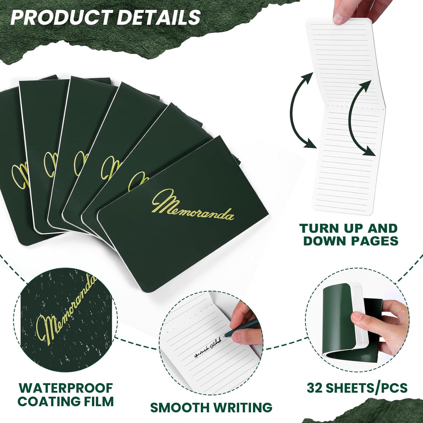 Faccito Memoranda Notebook and Pen Set Green Military Memorandum Book 3.3" x 5.5" Mini Utility Notepad Military Memo Book for Outdoor Recording Ranger School First Responder(12,Simple Style)