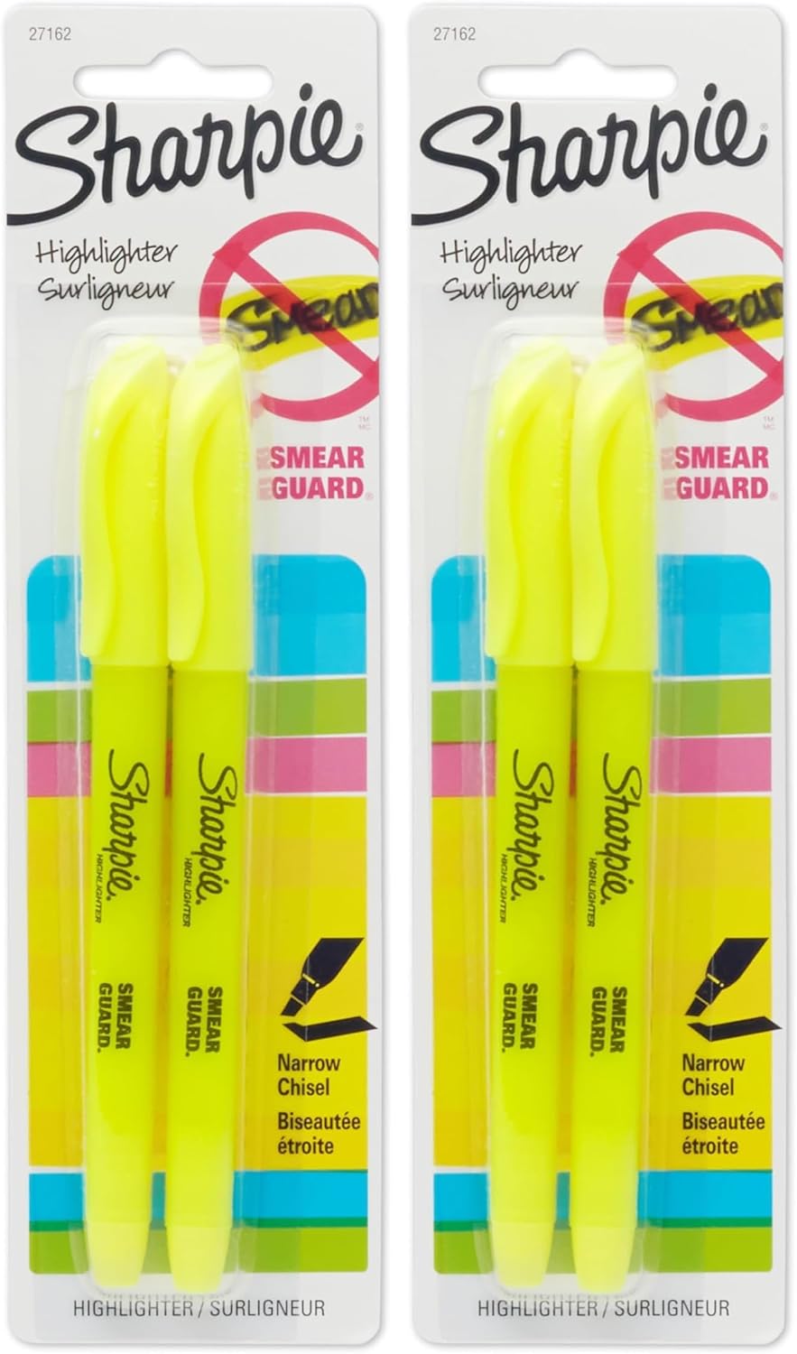 Sharpie Accent Pocket-Style Highlighters, 2 Fluorescent Yellow Highlighters (27162PP)