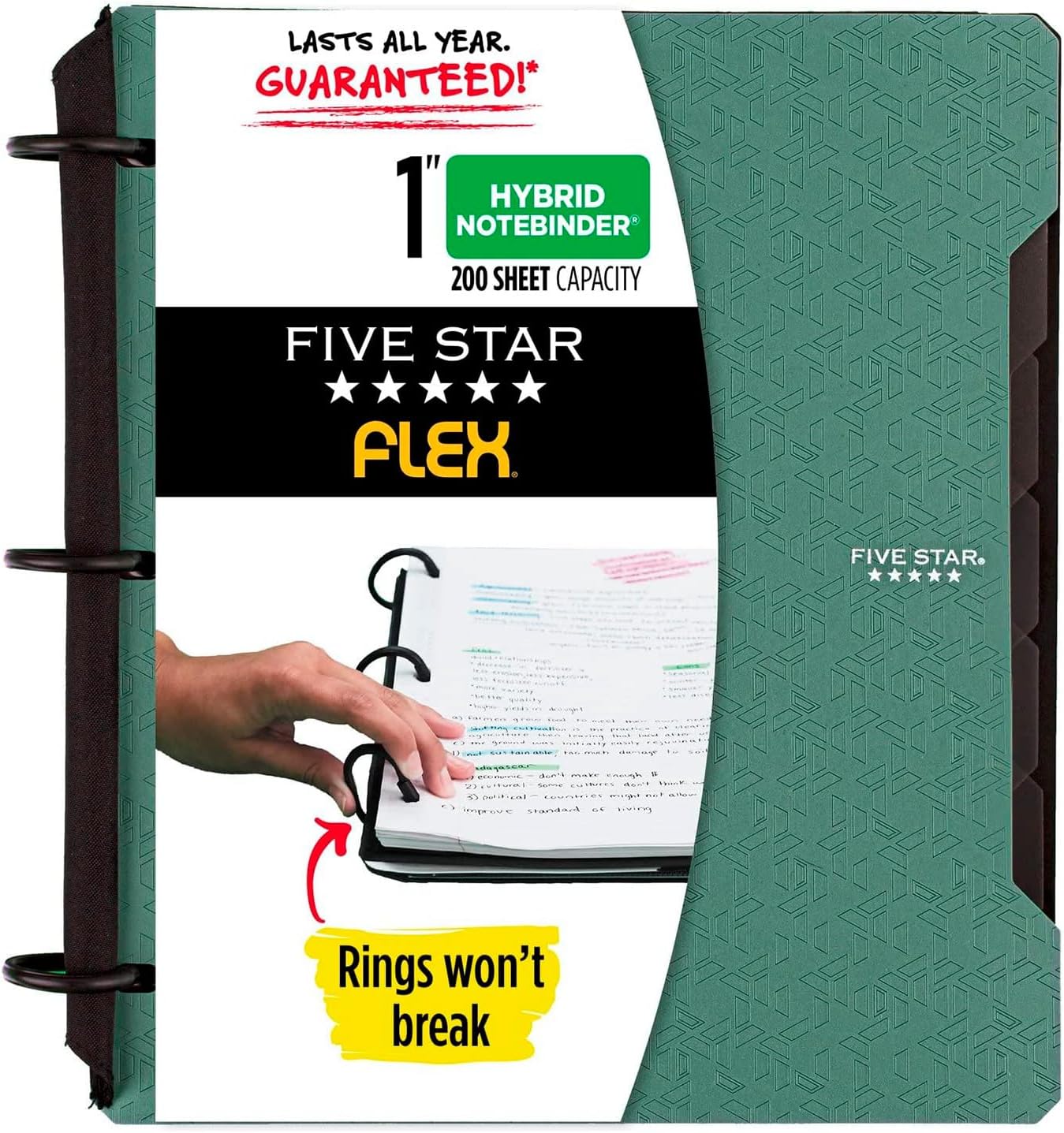 Five Star Flex Refillable Notebook + Study App 1 Inch O-Rings Binder with Pockets Tabs and Dividers, 220 Sheet Capacity, Includes 60 Sheets 8.5" x 11" College Ruled Paper, Prom Pink (293280R)