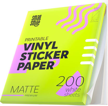 Premium Printable Vinyl Sticker Paper for Inkjet Printer and Laser - 20 White Matte Sticker Paper Waterproof - Durability Adhesive Paper 8.5 x 11, Fast Dry, Holds Ink Well, Great for Cutting Machines