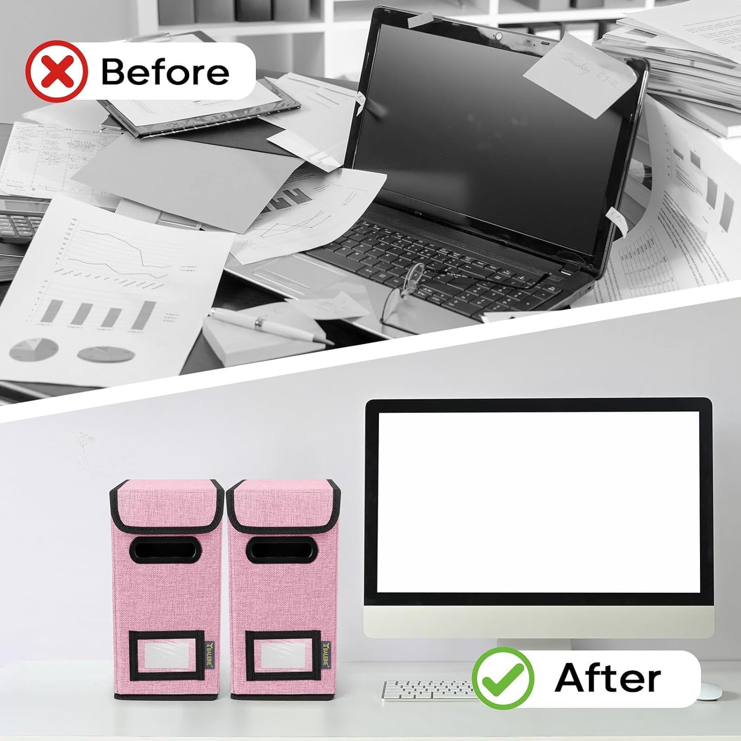 BALEINE File Organizer Box with Lid, Collapsible File Folder Organizer with Plastic Slide, Hanging File Folder Box for Office Document Storage (1 Pack, Black)