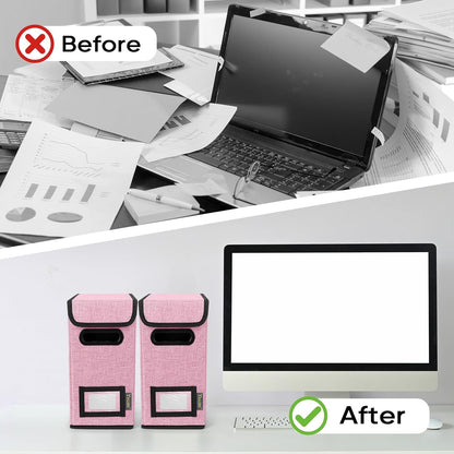 BALEINE File Organizer Box with Lid, Collapsible File Folder Organizer with Plastic Slide, Hanging File Folder Box for Office Document Storage (1 Pack, Black)