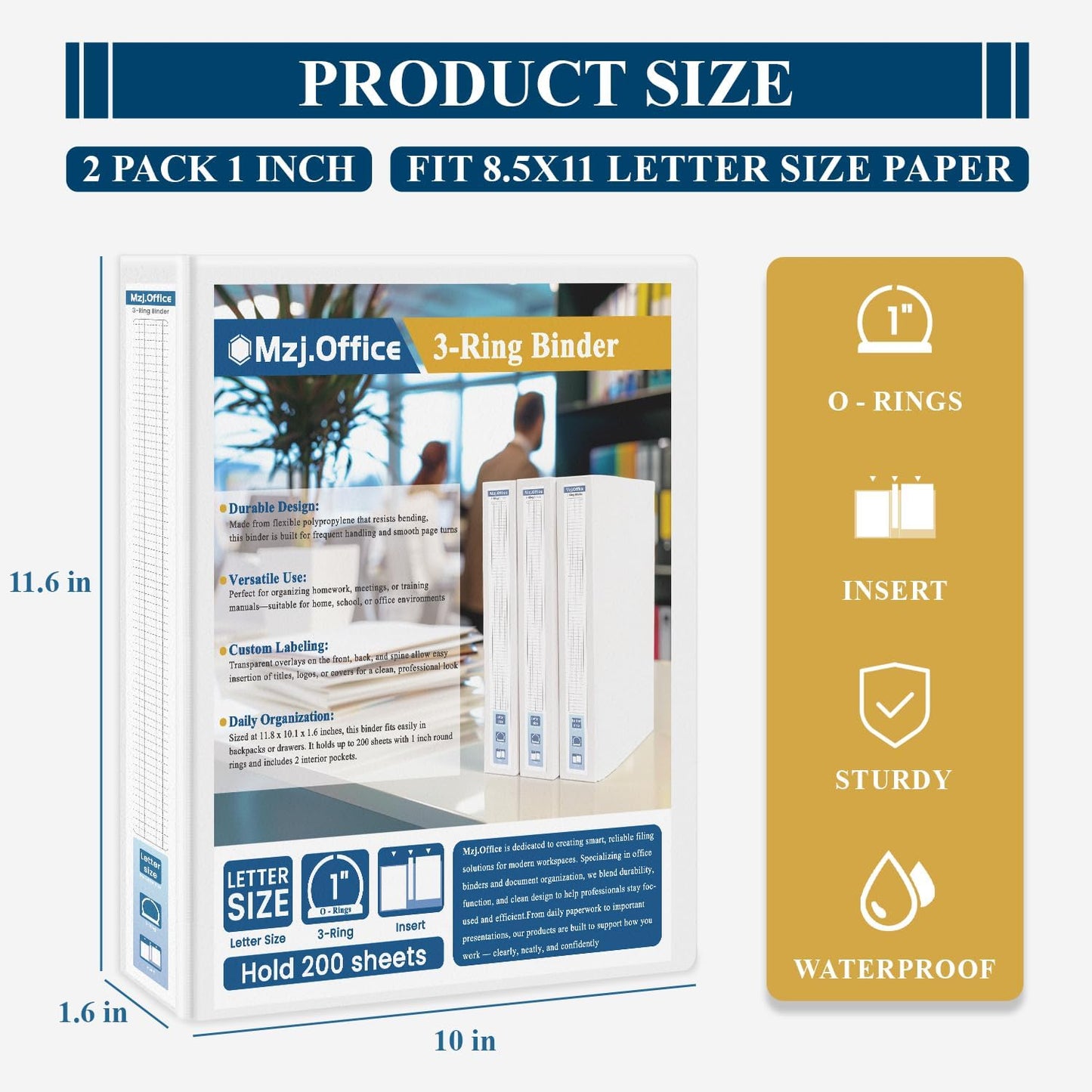 3 Ring Binder 1 inch, 2 Pack 1 Binders 3 Ring with Clear View Front Pocket, Holds 200 Sheets, Round Rings for US Letter Paper, School & Office Supplies.