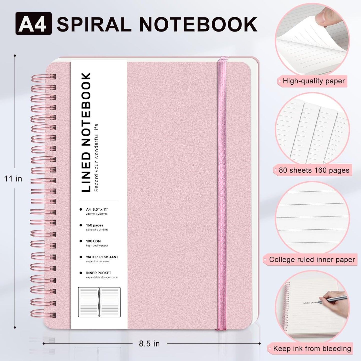 ABERLLS Lined Spiral Journal Notebook with 160 Pages, 8×5.7in, A5 Spiral Notebook, Journaling Notebooks for Work, School, Women, Men, College Ruled Spiral Notebook, Hardcover Leather Journals, Blue