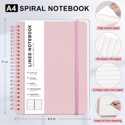ABERLLS Lined Spiral Journal Notebook with 160 Pages, 8×5.7in, A5 Spiral Notebook, Journaling Notebooks for Work, School, Women, Men, College Ruled Spiral Notebook, Hardcover Leather Journals, Blue