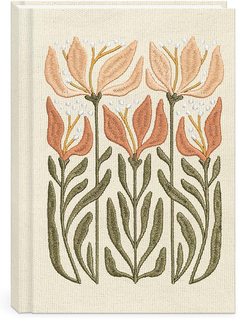 Lady Jayne Embroidered Canvas Hardcover Journal with 192 Lined Pages, 6” x 8.5” – Flower Market Poppy (83289)