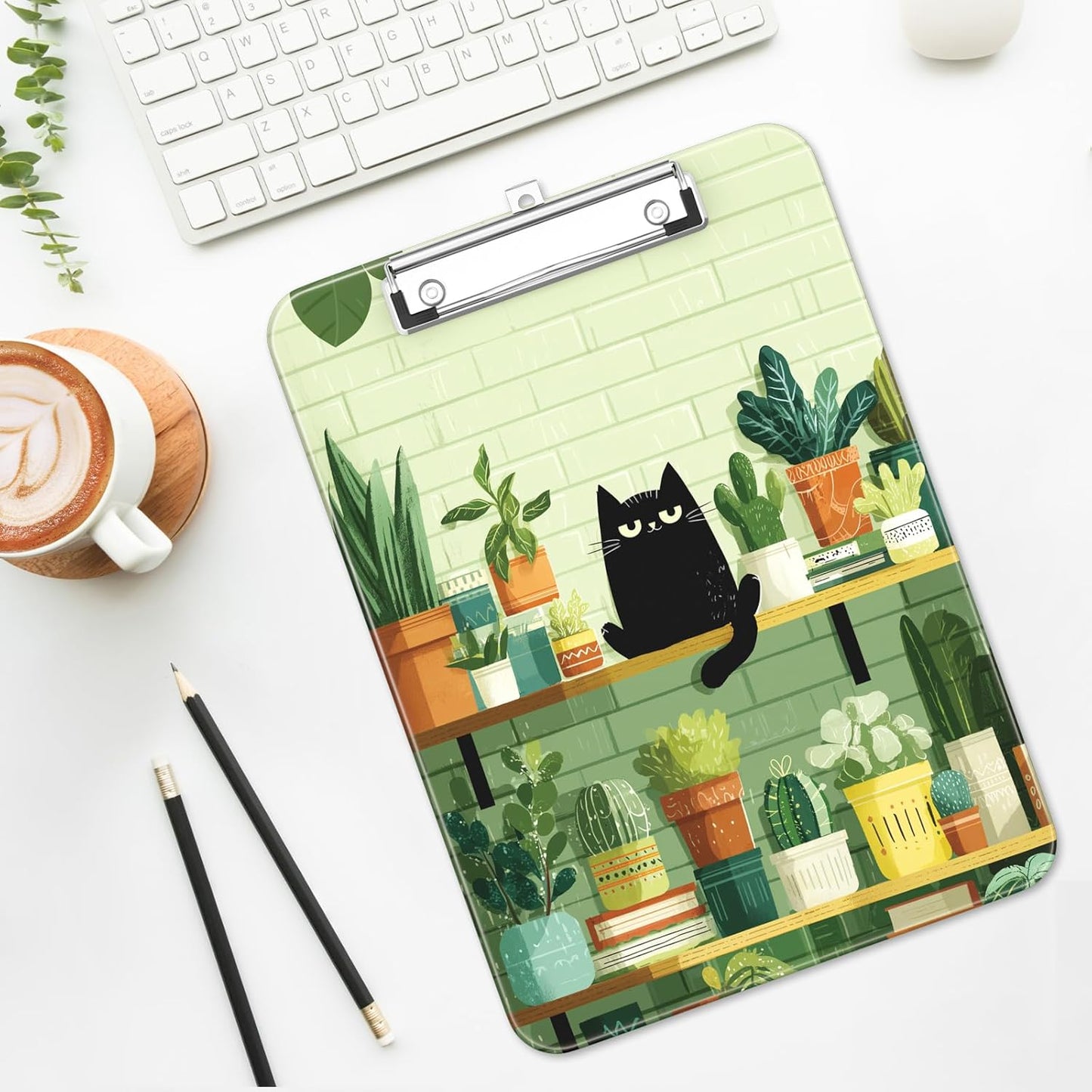 Plastic Cute Clipboard Low-Profile Metal Clip, A4 Letter Size 9 x 12.5 in, 8.5 x 11 Paper Clip Board for Teachers, Nurses, Classroom,Cute Black Cats