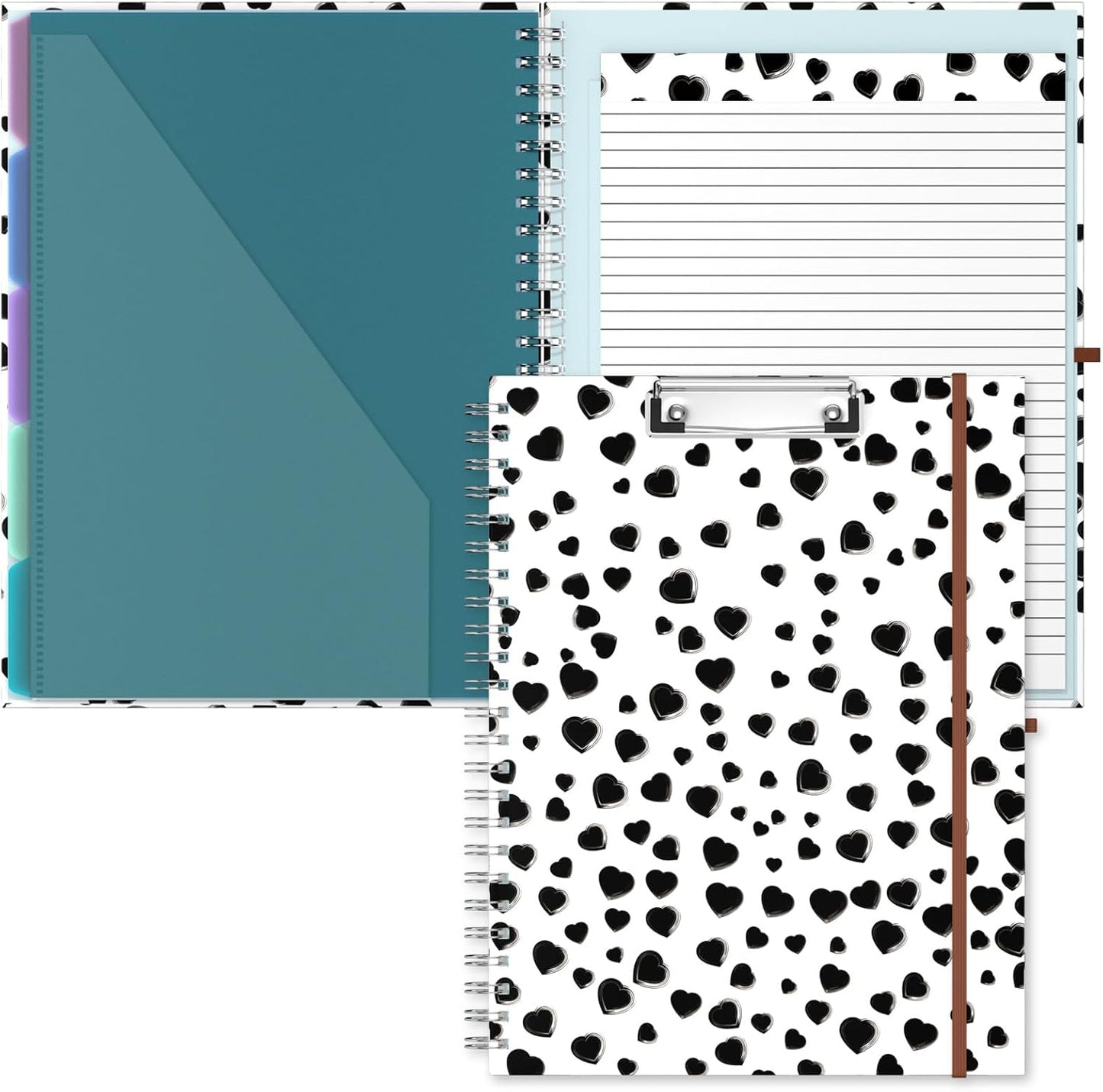 Hongri Clipboard Folio with Refillable Lined Notepad, 8.5 x 11 Folders with Storage 10 Pockets, Spiral Portfolio, Size 12.8X 9.7 in, Office & School Supplies, Skeleton