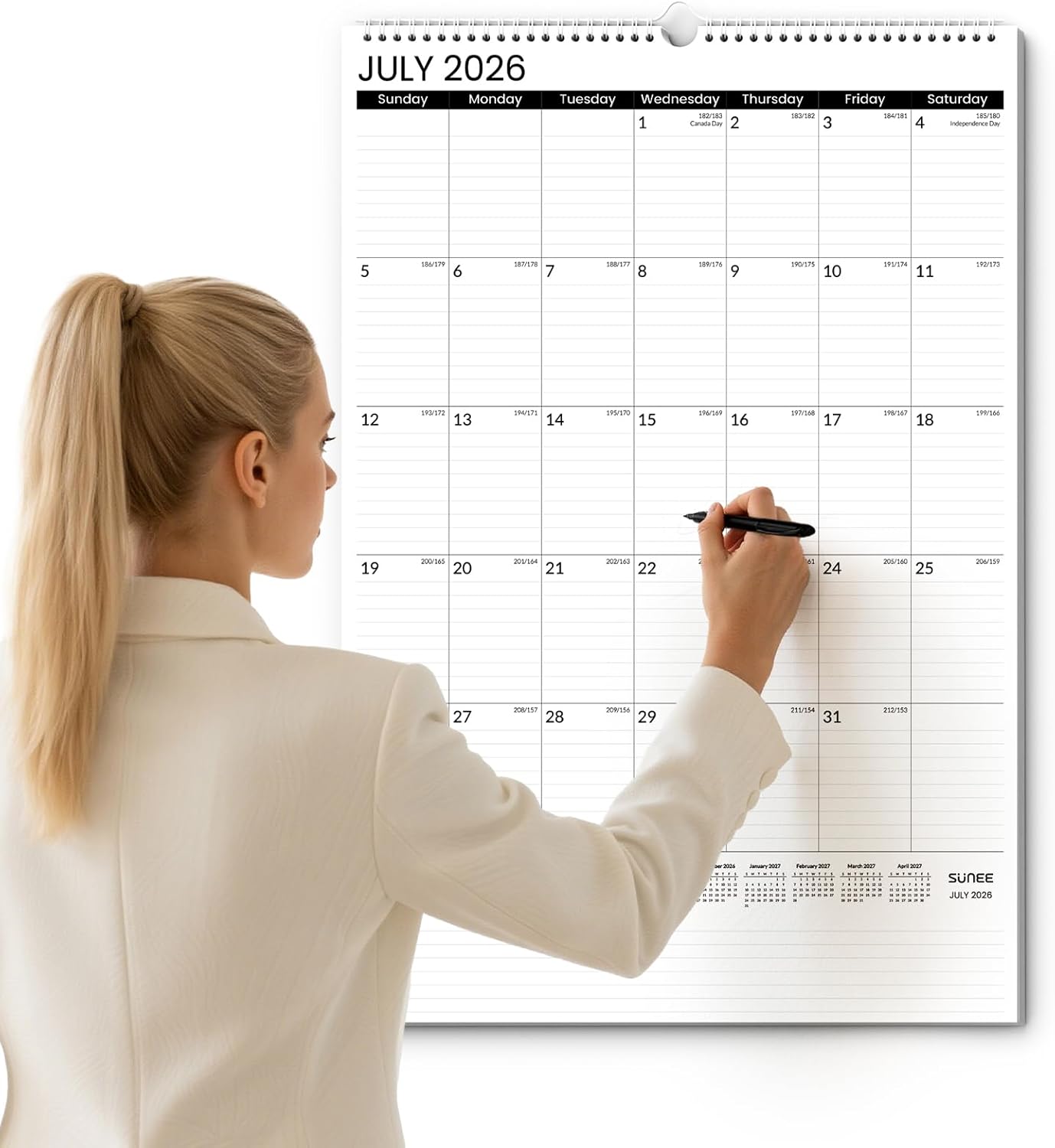 SUNEE 2026 Wall Calendar Large 22.75"x15.5", 21 Month Calendar (Ends December 2027), Vertical Extra Large, Seasons Color