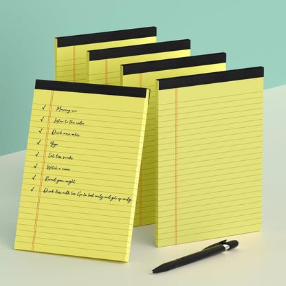 8 Pack Yellow Legal Pads 5x8 Small Note Pads 240 Sheets Perforated Yellow Pads Paper Narrow Ruled Writing Pad 80gsm Premium Thick Paper College Ruled Legal Notepads for Students, Office, Business