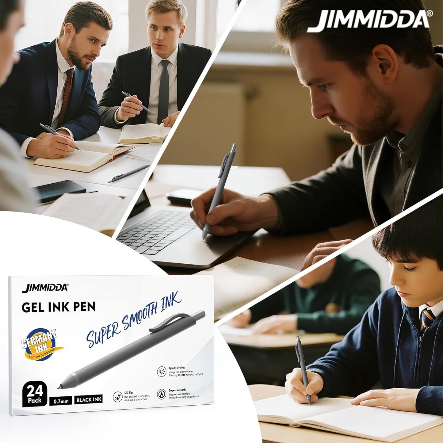 Gel Pens 0.7mm - 12 Pack Smooth Quick-Drying Retractable Black Ink for Journaling