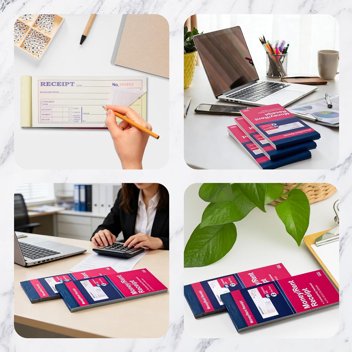 XKDOUS 2 Pack Money and Rent Receipt Book, 2-Part Carbonless, 2-3/4" x 6-1/2" Receipt Book for Small Business, 50 Sets per Book