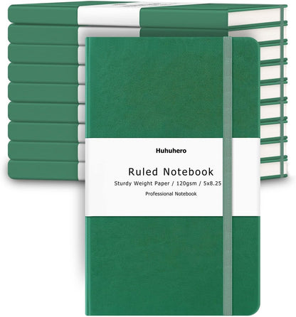 Huhuhero 5 Pack Lined Journal Notebooks, Hardcover Notebook for Work School Office, 5"×8.25", 120Gsm Thick Ruled Writing Journals for Note Taking Business, Black