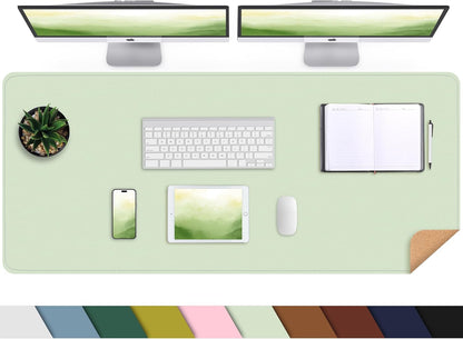 Large Desk Mat 47.2" x 17" Leather Desk Pad Protector with Natural Cork & PU Leather, Non-Slip Office Desk Mat, Large Mouse Pad, Waterproof Desk Blotter pad for Office&Home(Black)