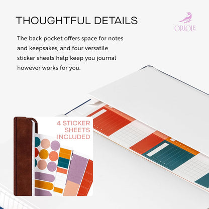 Oriole Vegan Leather Ruled Notebook - Chestnut Brown | 176 Pages of Thick Lined Paper | Soft Touch Hardcover Journal (5 x 8 in) with Gold Foil Bird Design & Luxury Gift Box
