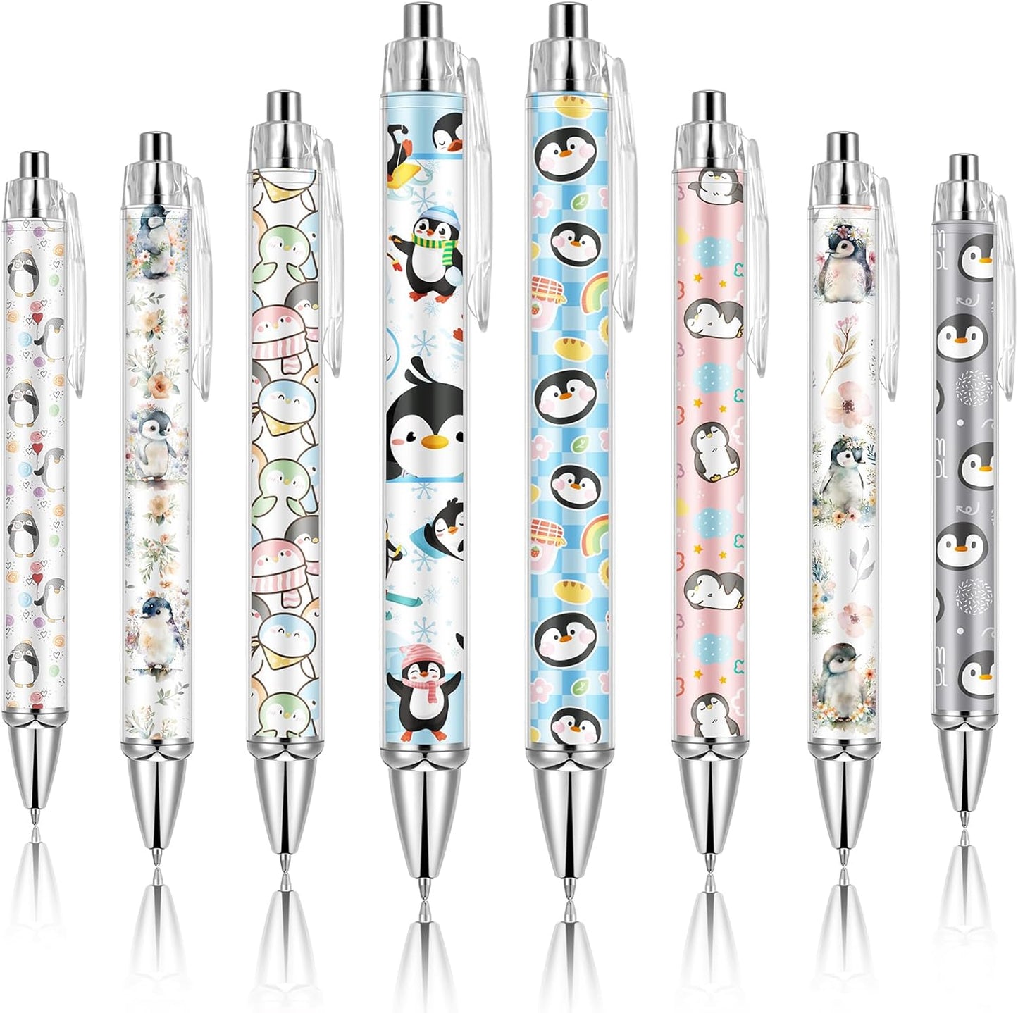 Ireer 8 Pcs Ballpoint Pens for Women 1.00 mm Cute Black Ink Pens Fine Point Smooth Writing for Journaling Aesthetic Office Supplies (Mahjong)