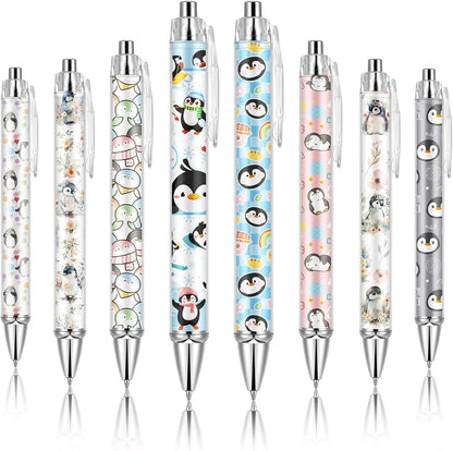 Ireer 8 Pcs Ballpoint Pens for Women 1.00 mm Cute Black Ink Pens Fine Point Smooth Writing for Journaling Aesthetic Office Supplies (Mahjong)