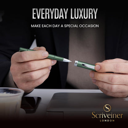 Scriveiner Black Rollerball EDC Luxury Pen, Stunning Pocket Pen with Chrome Finish, Cool Writing, Best Gift for Men & Women, German Schmidt Refill, Nice Present, Fancy Office Designer Set