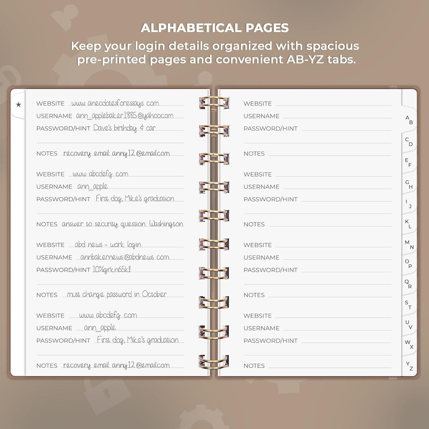 Clever Fox Password Book Spiral – Internet Address & Password Organizer with Laminated Alphabetical Tabs – Password Keeper Journal – Hardcover, Medium Size, 6.1x7.7” (Mystic Blue)