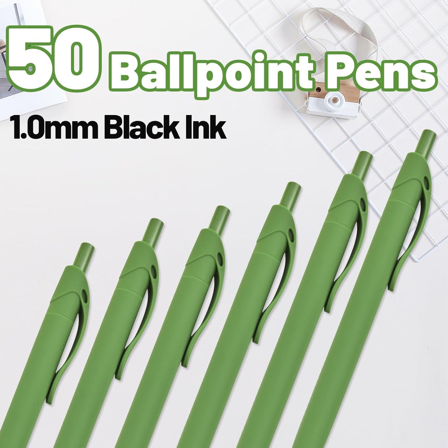 BallPoint Pens, 50 Pack (BLACK Ink),Bulk Pens, Black Barrel,Click Pens for Office Home and School, Retractable Ballpoint Pens, Medium Point, 1.00MM (Black)