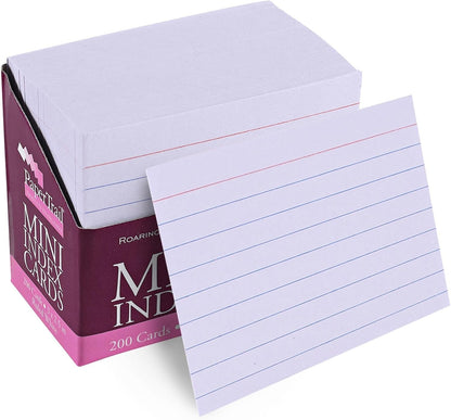 Roaring Spring Mini Index Cards 3"x2.5", 200 Count, 100# White Single Sided Ruled Paper, In Convent Tray Holder, Blank on Back (Pack of 1)