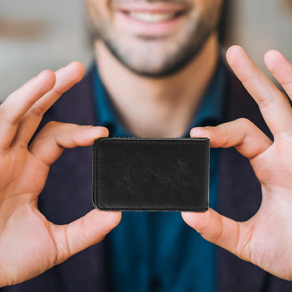 Outus 2 Pieces Business Card Holder, PU Leather Business Card Case Pocket Wallet with Magnetic Shut for Valentines Gift Men Women(Black and Coffee,Classic)