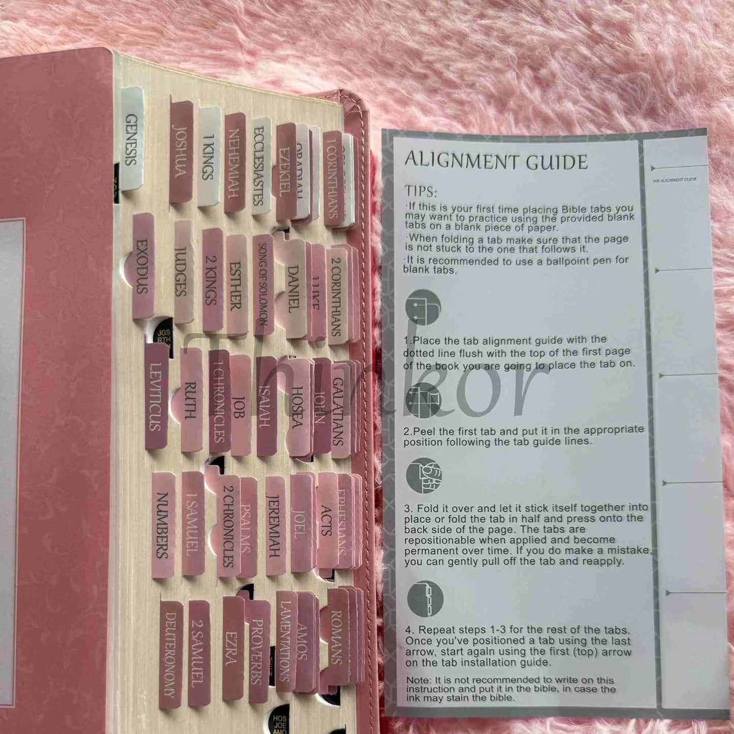 Thinkor- Repositionable Bible Tabs, 66 Pink Theme Laminated Tabs for Women, Thinkor for Study Bible