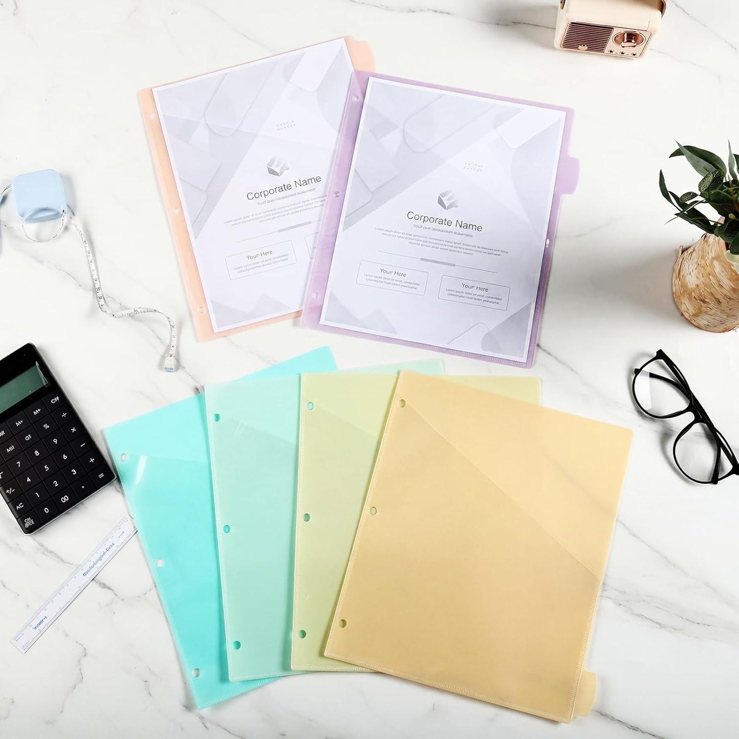 Epakh 12 Pcs Binder Dividers for 3 Rings Binders Index Dividers with Two Clear Pockets Plastics Sheets Protectors with Tab Labels for School Office Organization (Morandi)