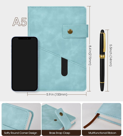 Lined Journal Notebook with Pen, A5 Personalized Hardcover Leather Journal for Men Women, 200 Pages 100 GSM Thick Paper College Ruled Notebooks for Work Travel School Writing Diary 5.9" X 8.4" Black